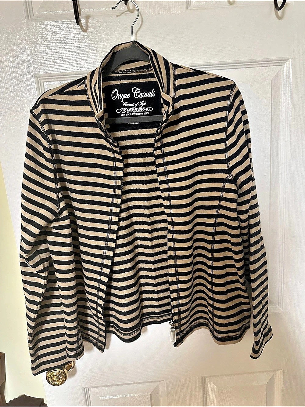 Inage Casuals Striped Long Sleeve Top in Black & Beige Like New